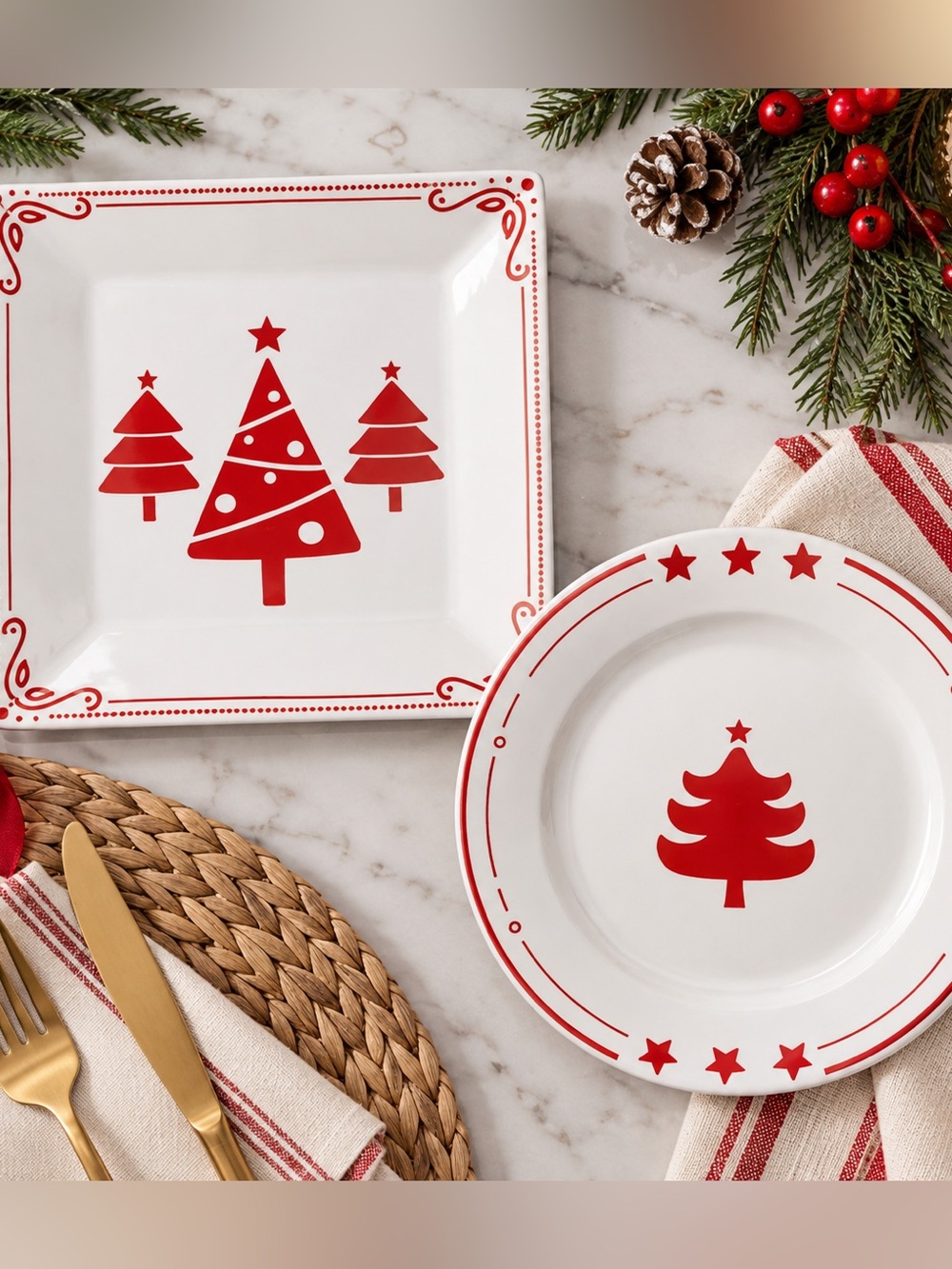 🎄 Ceramic Christmas Plates – Set of 2 | Brand New in Box